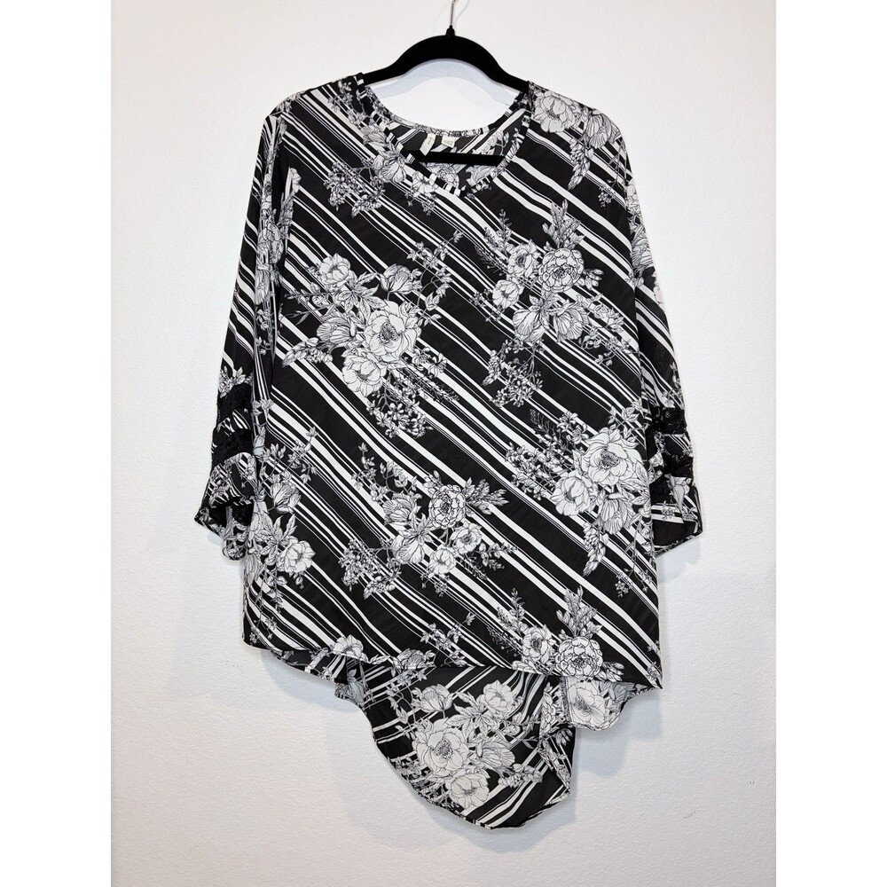 Cato Black White Striped Floral Top Blouse Women’s Plus Size 18/20W